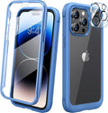 Diaclara Designed for iPhone 14 Pro Case 6.1’’, Full Body Rugged Protective Case+ Camera Lens Protector w/Built-in Touch Sensitive Anti-Scratch Screen Protector, Bumper (Blue)