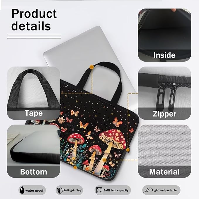 15 Inch Mushroom Forest Laptop Sleeve, Laptop Cover Computer Bag Tablet Carrying Case with Handle Tote Bags Notebook Case Handbag Messenger Briefcase for Travel/Business/School/Work