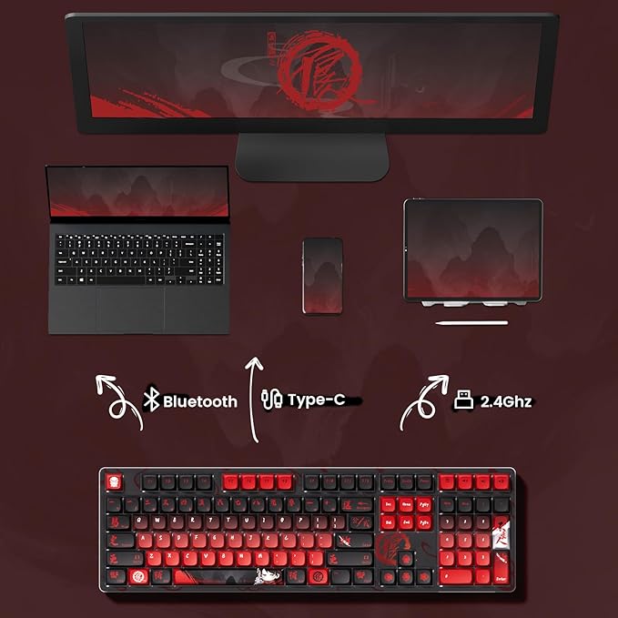 Akko Wireless Gaming Keyboard The Degenerate 5108B Plus Hot-Swappable Tri-Mode Mechanical Keyboard RGB Backlight, Piano Pre Lubed Switch