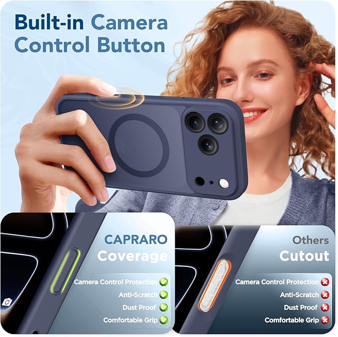 CAPRARO Magnetic for iPhone 17 Pro Max Case, Upgraded [Full Camera Protection] [Compatible with MagSafe] Protective Translucent Matte Women Girl Phone Case Cover, Deep Blue
