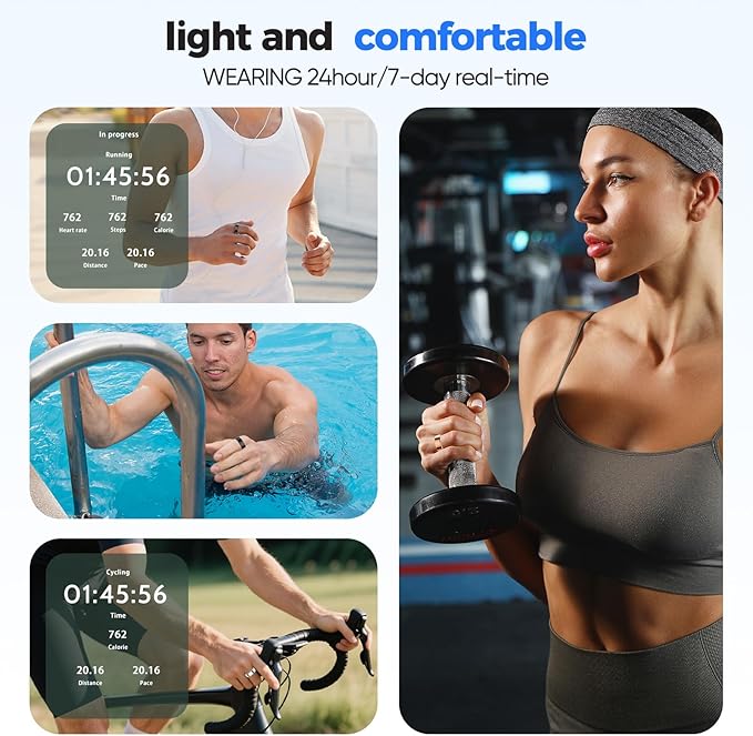 BIEMHA IP68 Waterproof Smart Ring - Fitness & Health Tracker with Sleep/Exercise Monitoring, Unisex for Women Men, iOS & Android Compatible, Long Lasting Battery Life, No Subscription (Silver, 12)