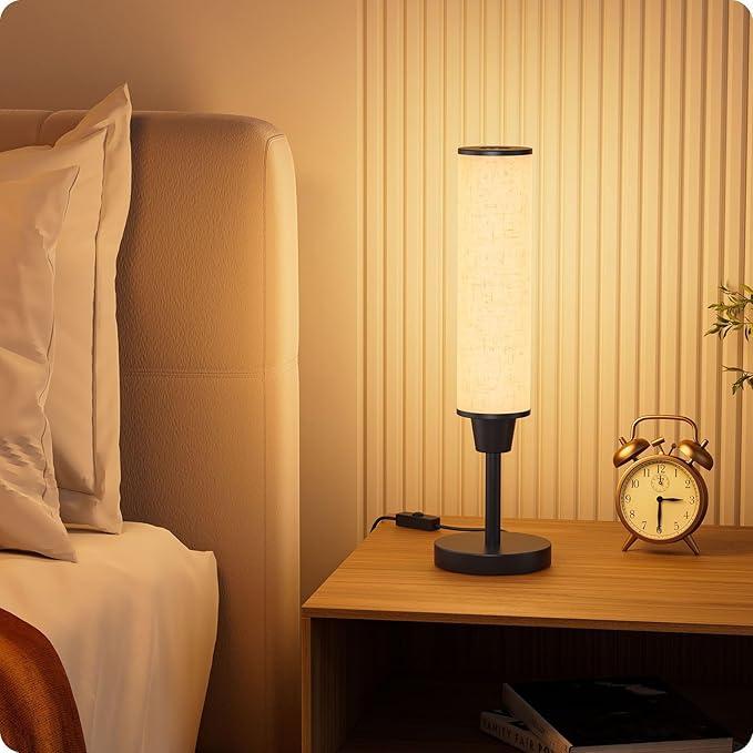 Nukanu Table Lamp with Remote，Bedside Lamps for Night Stands, Nightstand Lamp with Adjustable Brightness (10%-100%) and Color Temperature (3000k-6000k),Small Lamp for Bedroom (Black - Beige Linen)