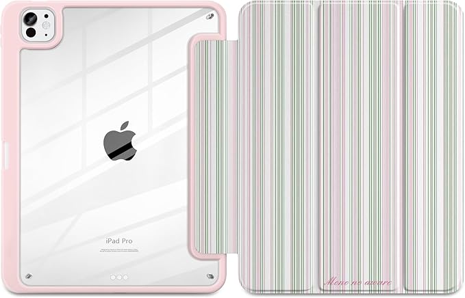 TWOLSKOO Case for iPad Pro 11-inch (M5 2025 / M4 2024), Clear Acrylic Back with TPU Bumper, Pencil Holder, Trifold Stand, Auto Sleep/Wake, Pastel Stripes