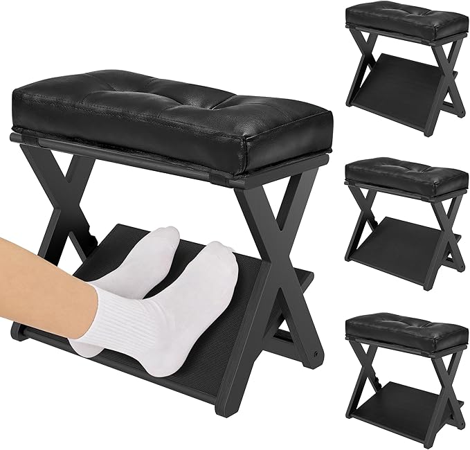 HOMELTSTBO Adjustable Wooden Foot Rest Under Desk, Double Step Desk Footrest with 3 Height Options & Non-Slip EVA Surface, Ergonomic Foot Rest For Under Desk At Work,Enhances Posture,Home Office-Black