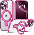Compatible with iPhone 16 Pro Case with Magnetic Ring Stand [Compatible with Mag-Safe] [Full Camera Lens Protector] Soft Plating Clear Phone Case for iPhone 16 Pro 6.3", Rose