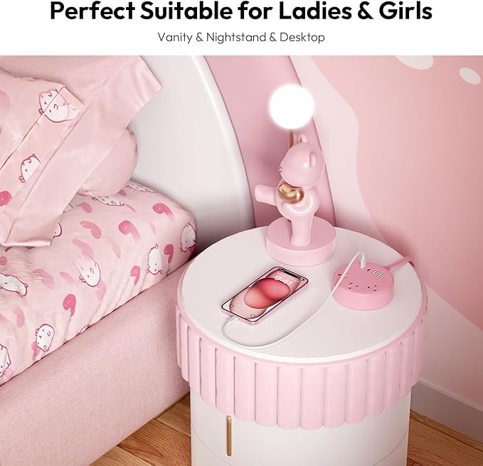 NTONPOWER Pink Extension Cord 5ft, Cute Power Strip with 3 AC Outlets & 2 USB C & 2 USB A, Flat Extension Cord, Wall Mount, Flat Plug Power Strip for Home, Dorm, Vanity Desk, Women Essential