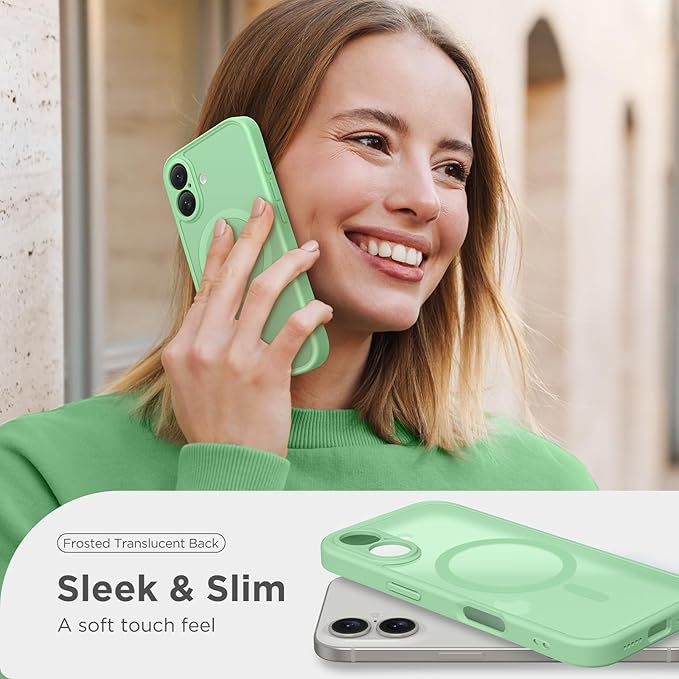 CAPRARO Magnetic Compatible with iPhone 16 Case, Upgraded [Full Camera Protection] [Compatible with MagSafe] Protective Translucent Matte Women Girl Phone Case Cover, Bamboo Green