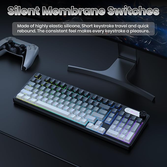 GEODMAER G98X Wireless Gaming Keyboard, Tri-Mode 2.4GHz/USB-C/BT5.0 Silent Gaming Keyboard with Number Pad & Knob, RGB Backlit, Side Printed PBT Keycaps Computer Keyboards for PC Mac Laptop Gamer