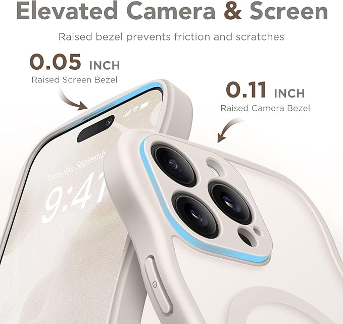 CAPRARO Cute for iPhone 14 Pro Case, Compatible with MagSafe, [Curly Wave Edge] [Full Camera Protection] [14 FT Drop Protection] Magnetic Phone Case for 14 Pro 6.1 Inch, Stone