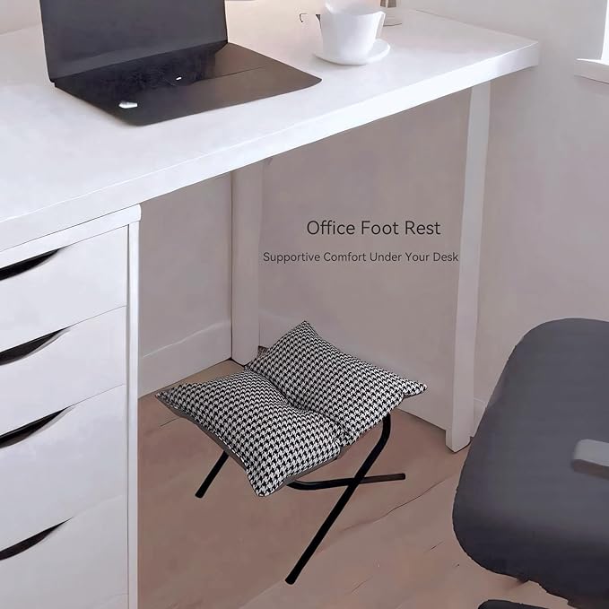 Foldable Foot Rest Stool for Under Desk or Sofa - Office Footrest Ottoman, Portable Leg Rest for Home & Office (Houndstooth)