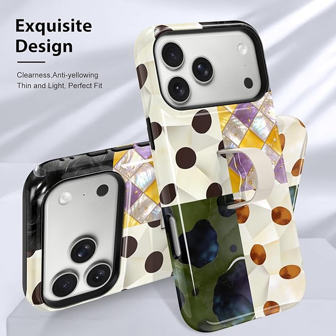 KANGHAR Compatible with iPhone 17 Pro Case, Support for MagSafe, Silicone Checkered Spot Cute Pattern, Finger Hold Wristband Kickstand Camera Protection Soft Slim Phone Case for Girls Women -Colorful