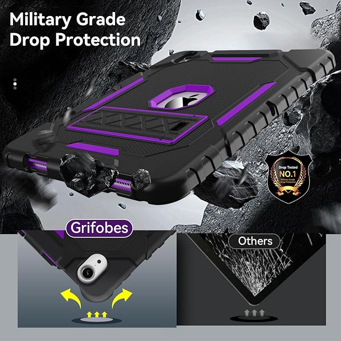 Grifobes Case for iPad Air 11-inch (M4/M3/M2) 2026/2025/2024, for iPad Air 5th/4th Generation 2022/2020 10.9", Heavy Duty Rugged Cover with Stand/Pencil Holder for i Pad Air 5 4 Gen(Black+Purple)