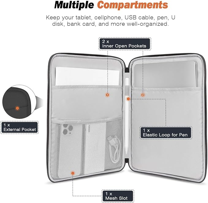 MoKo 13 Inch Tablet Sleeve Bag, Compatible with New 13 Inch iPad Pro M5 & Air M4/M3, iPad Pro 12.9 inch M2&M1, Galaxy Tab S8+/S9+ 12.4", Waterproof Bag Carrying Case with Pocket, Dark Gray