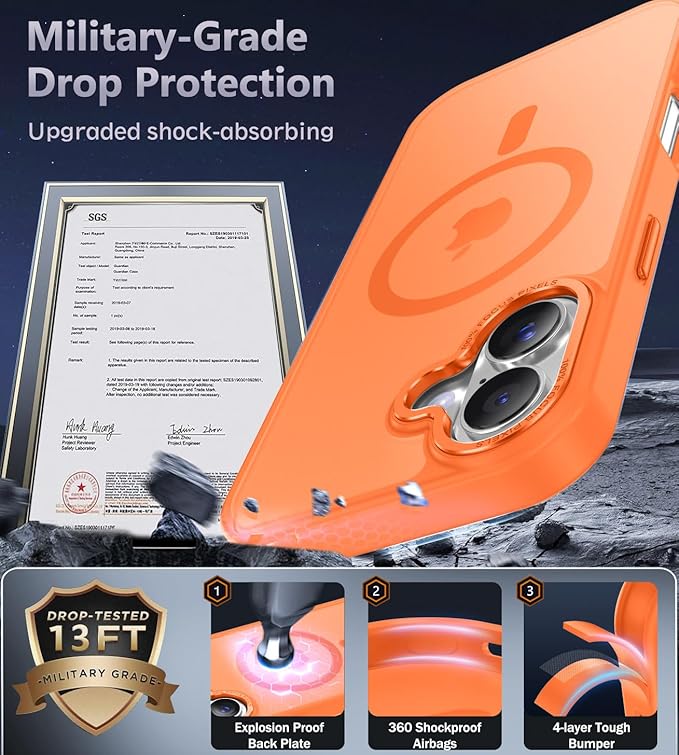 Newfuture Magnetic for iPhone 17 Case [Compatible with Magsafe] [Military Grade Drop Protection] Translucent Matte Anti-Scratch Shockproof Protective Phone Cover 6.3 Inch, Orange