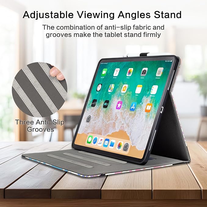 Lokigo Case for iPad Air 13 Inch M4/M3/M2 (2026/2025/2024), iPad Pro 12.9 Inch 6th/5th/4th/3rd Gen with Pencil Holder/Hand Strap/Pocket, Support Touch ID, Shockproof Soft Back Stand Cover, Pink Book