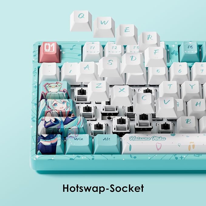 Akko Wireless Gaming Keyboard 5108B Plus Full Size Keyboard Hatsune Miku Hot-Swappable Tri-Mode Mechanical Keyboard RGB Backlight, Piano Pre Lubed Switch