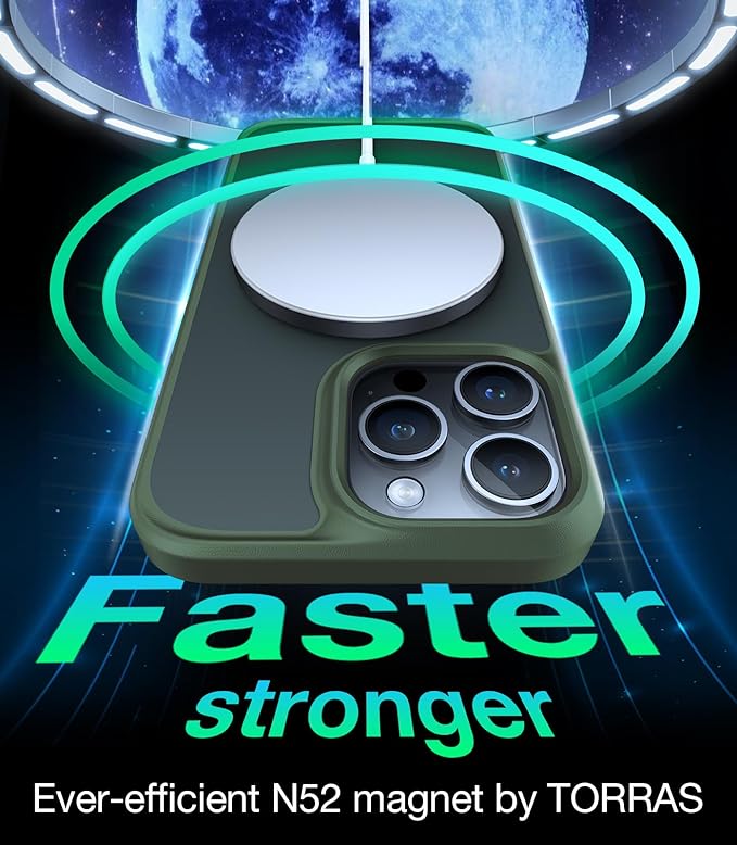 TORRAS Magnetic Shockproof for iPhone 15 Pro Case, [Military-Grade Drop Tested][Compatible with MagSafe] Translucent Hard PC Back with Silicone Slim Protective Cover Anti-Fingerprint, Green