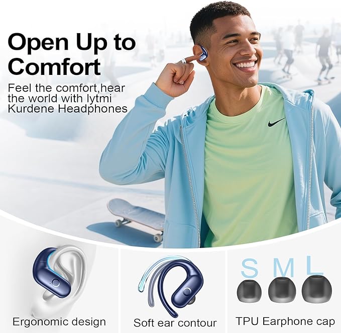 xiwxi Wireless Earbuds Bluetooth Headphones,Over Ear Buds for Sport with Deep Bass Sound,60Hrs Playtime Earphones Designed Comfort Fit with Earhooks for Running,Meeting,Workout-Blue