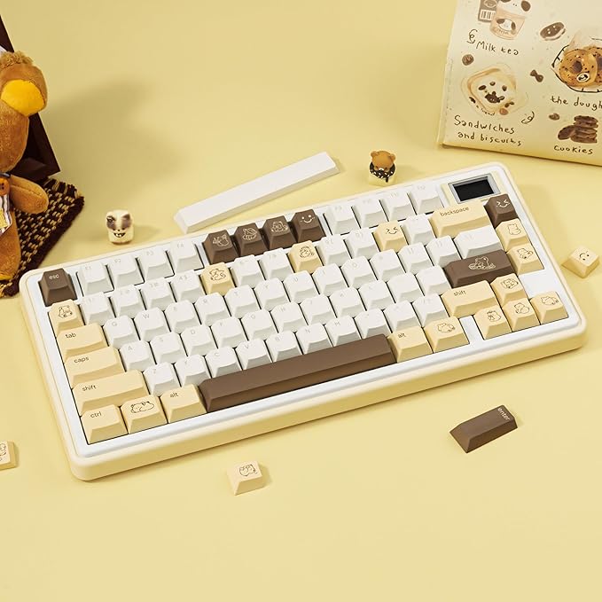 Little Bear Keycaps 134 Keys - Cherry Profile Custom PBT Key Caps, Dye-Sublimation Cute Yellow and White Keycap Set for Cherry MX Switches Mechanical Keyboards (60%/65%/75%/80%/100% Layout)