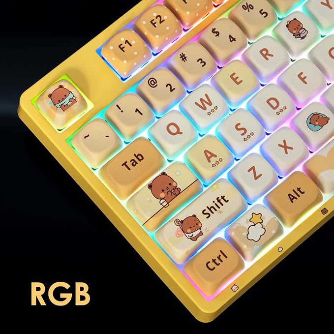 Akko Wireless Gaming Keyboard 5108B Plus Full Size Keyboard Bubu & Dudu Yellow Hot-Swappable Tri-Mode Mechanical Keyboard RGB Backlight, Piano Pre Lubed Switch