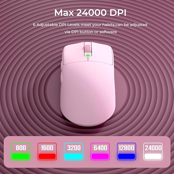 RK ROYAL KLUDGE RK M30 Wireless Gaming Mouse, 24000 DPI, 43g Ultra-Lightweight, PAW3311 Sensor, 2.4G/Bluetooth/USB-C Rechargeable Wireless Mouse with 5 Programmable Buttons for PC/Mac, Pink