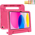 Dteck Kids Case for iPad 10th Generation 10.9" 2022 With Pencil Holder, Shockproof Rugged Lightweight EVA Handle Stand Child Proof for 10.9 Inch iPad 10th Gen, Rose