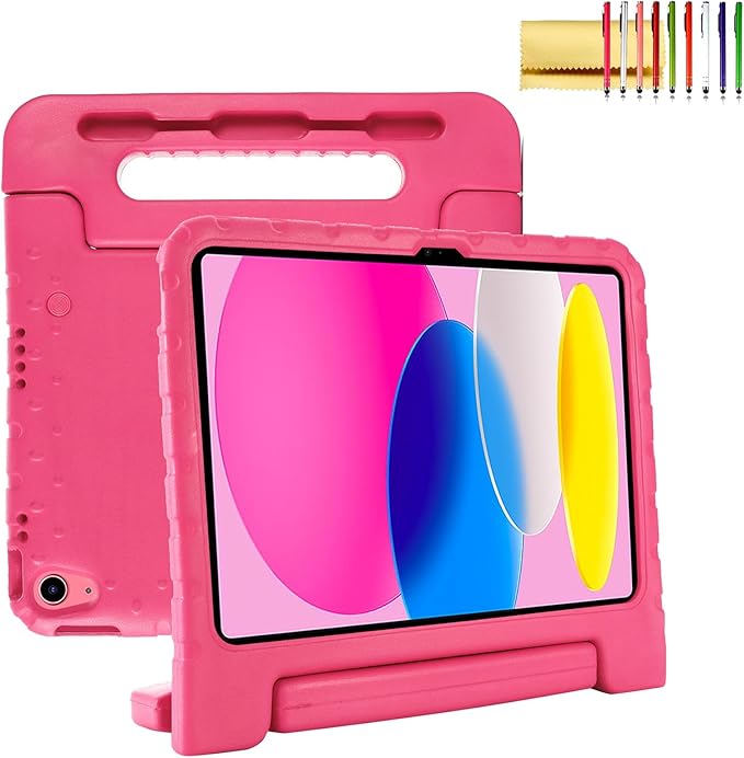 Dteck Kids Case for iPad 10th Generation 10.9" 2022 With Pencil Holder, Shockproof Rugged Lightweight EVA Handle Stand Child Proof for 10.9 Inch iPad 10th Gen, Rose