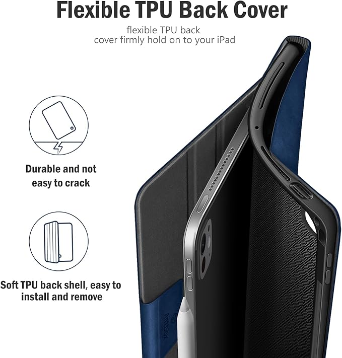 Antbox for iPad Pro 11 Inch Case M5 2025/M4 2024, Built-in Pencil Holder, Fully Supports Pencil Pro/USB-C, Auto Sleep/Wake Function Vegan Leather (Blue)