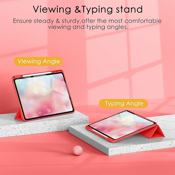 Soke Case for iPad Pro 12.9 Inch (6th/5th/4th/3rd Generation, 2022/2021/2020/2018) - Pencil Holder + Auto Sleep/Wake + Camera Protection, Transparent Shockproof Back Cover, Burgundy Red