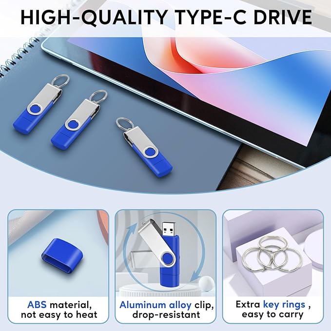 EASTBULL 8GB USB2.0 & Type-C Flash Drives 5-Pack, 2-in-1 Dual Flash Drive Bulk USB-A + USB-C Thumb Drives Pack OTG Memory Sticks Compatible with Smartphones, Computers, Tablets, Mac (Blue, USB 2.0)