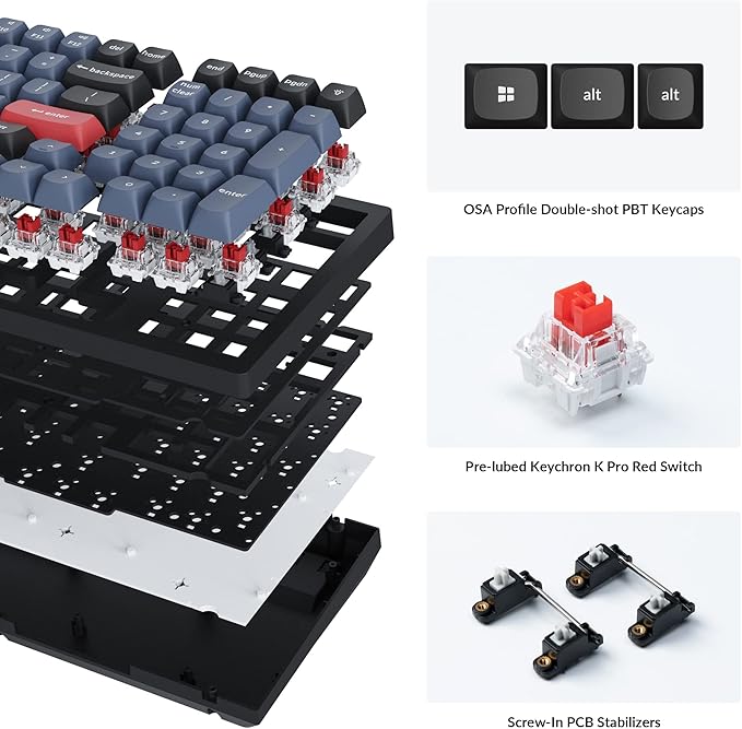 Keychron K4 Pro Custom Wireless Mechanical Keyboard, 100 Keys Hot-swappable QMK/VIA Programmable Macro with K Pro Red Switch RGB Backlit Compatible with Mac Windows Linux - Black