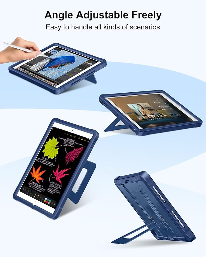 DTTO Case for iPad 6th/5th Generation 9.7 Inch 2018/2017, Adjust Kickstand Freely, Built-in Screen Protector, Frosted Full-Body Shockproof Protective Cover for iPad Air 2 / Pro 9.7, Navy Blue