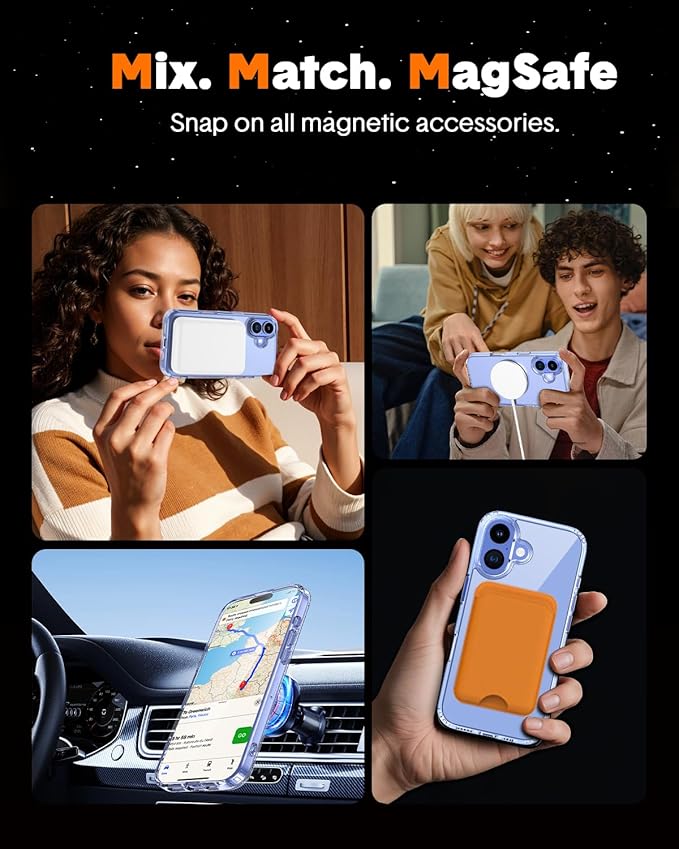 for iPhone 16 Case,Compatible with MagSafe,Magnetic Slim Cover,Anti-Yellowing & Shockproof,Full Camera Protection,Includes Screen & Lens Protectors,Clear Protective Case