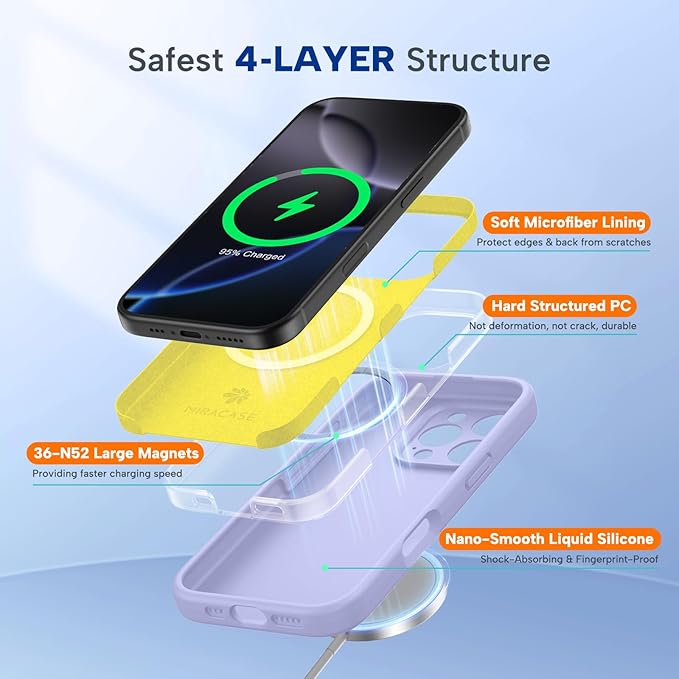 Miracase Magnetic for iPhone 16 Pro Max Case, [Soft Anti-Scratch Microfiber Lining], Compatible with MagSafe, Liquid Silicone Case Shockproof Drop Protection Phone Case for 16 ProMax,Light Purple