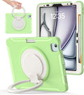 BATYUE Shockproof Case for iPad Air 11" M2/M3/M4, Air 4/5 10.9", iPad Pro 11" 1st-4th Gen 2018-2022 | 360° Multi-Angle Stand (Portrait & Landscape) & Grip, Built-in Pencil Holder, Match Green