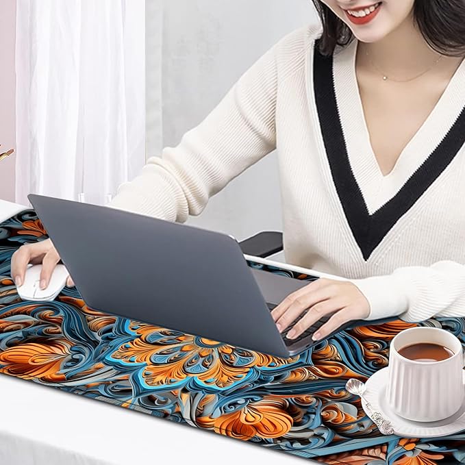 Large Mouse Pad, 31.5 x 11.8in Extended Gaming Mouse Pad with Stitched Edges, XXL Mousepad Protector Non Slip Rubber Base for Office and Home Writing Mat, Flower Art Pattern Desk Mat