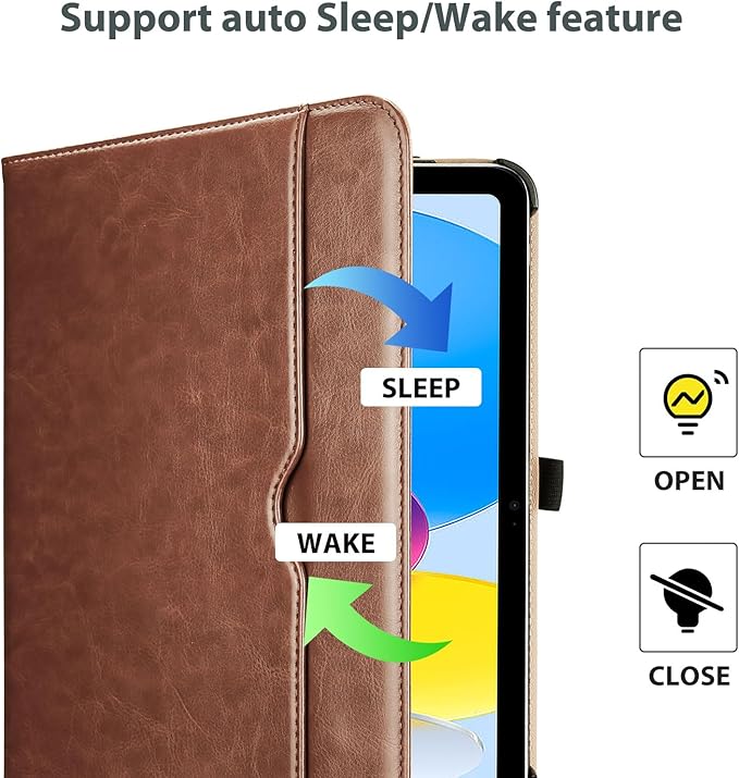 ProCase for iPad A16 11th Generation 11 Inch 2025/iPad 10th Generation Case 10.9 Inch 2022, iPad 11/10 PU Leather Case Business Stand Cover Smart Folio with Hand Strap Front Pocket Pen Loop -Brown
