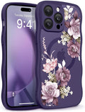 GVIEWIN for iPhone 14 Pro Max Case Compatible with MagSafe [Curly Wave Edge][Full Camera Protection] Floral Translucent Shockproof Magnetic Women Phone Case for 14 Pro Max, Cherry Blossoms/Deep Purple