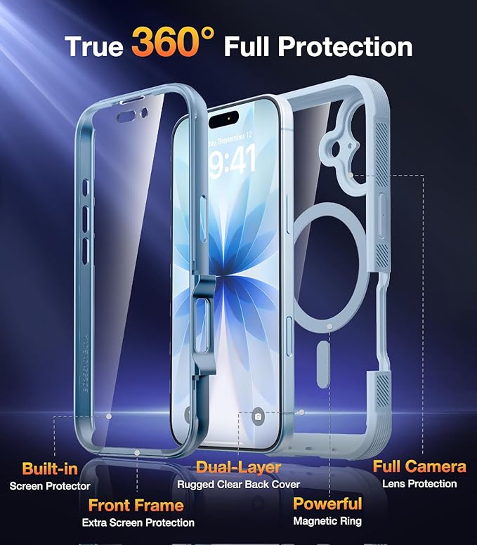 Diaclara Magnetic Designed for iPhone 17 Case 6.3 Inch Full Body Bumper,[Compatible with MagSafe] Military Drop Proof Cover with Built-in Touch Sensitive Anti-Scratch Screen Protector Blue