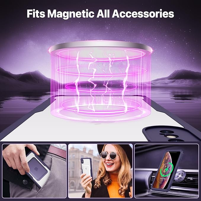 CENHUFO Privacy Magnetic for iPhone Xs Max Case, Full Body Phone Case Built-in 9H Tempered Glass Privacy Screen Protector [Compatible with Magsafe] Shockproof Protective Bumper Clear Cover - Purple