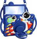 Boaretiu Kids Case for iPad 6th/5th Generation/Pro 9.7 inch/Air2/Air1 - Cute Cartoon Astronaut Spaceship Silicone Case with Strap & Rotating Stand Soft 3D Tablet Cover for Boys Teens