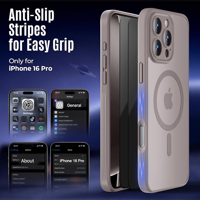 Symcele Designed for iPhone 16 Pro Case, Compatible with MagSafe, with Privacy Screen Protectors X2, [Camera Protection] [15FT Military Drop Protection] Shockproof Phone Case, 2024, Natural Titanium
