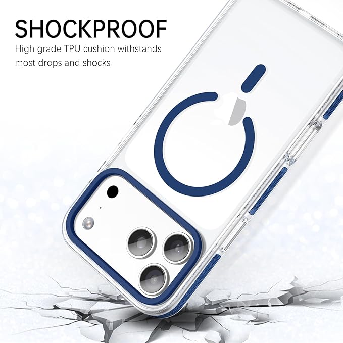 BENTOBEN Magnetic for iPhone 17 Pro Case 6.3", Compatible with Magsafe Military Shockproof Protective Cute Transparent Slim Anti-Yellowing Phone Case for iPhone 17 Pro Cover, Clear Deep Blue