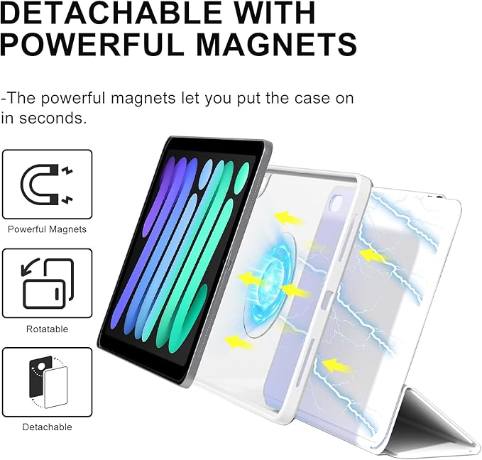 ZENLU iPad 9th 8th 7th Generation Magnetic Case with Removable Folio Cover, Premium Semi-Silicone Leather, Vertical Stand, Clear Back, Smart Sleep/Wake, Full Protective Case for 10.2" iPad (White)