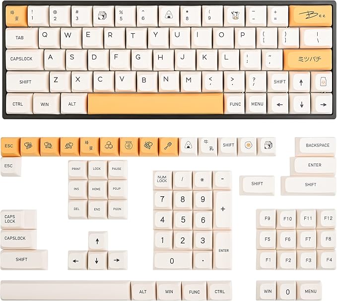 Guffercty kred 140-Key Honey Milk PBT XDA 65% TKL Keycap Set for 100% 60% Mechanical Keyboard (Honey Milk-English)