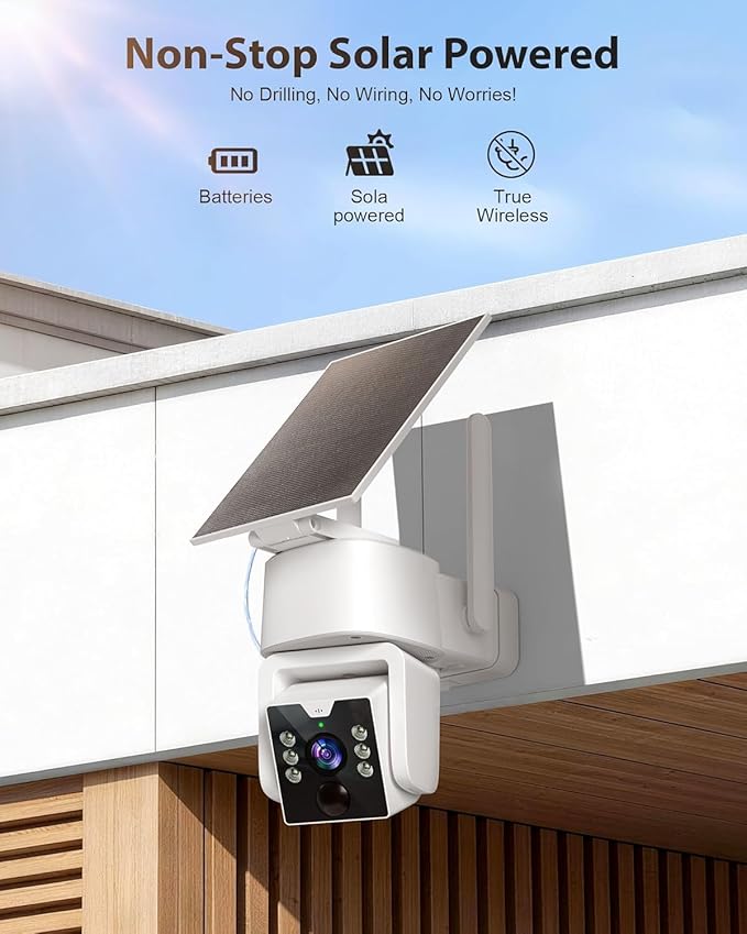 5G & 2.4G Wi-Fi Outdoor Camera Wireless,Solar Security Cameras Wireless Outdoor, 2K 360° PTZ Camera, Solar/Battery Powered, PIR Human Detection, Color Night Vision,Two-Way Voice Calling, Alexa