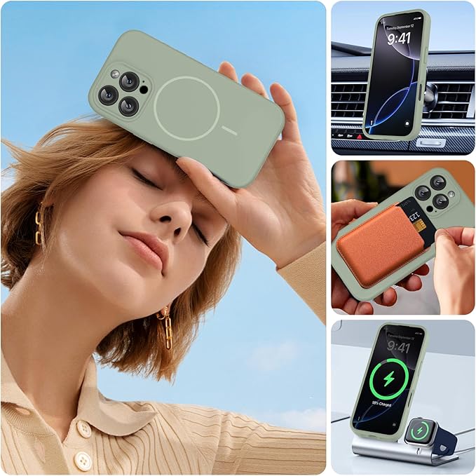 Miracase Magnetic for iPhone 16 Pro Case, [Soft Anti-Scratch Microfiber Lining], Compatible with MagSafe, Liquid Silicone Case Shockproof Drop Protection Phone Case for 16 Pro,Patina Green