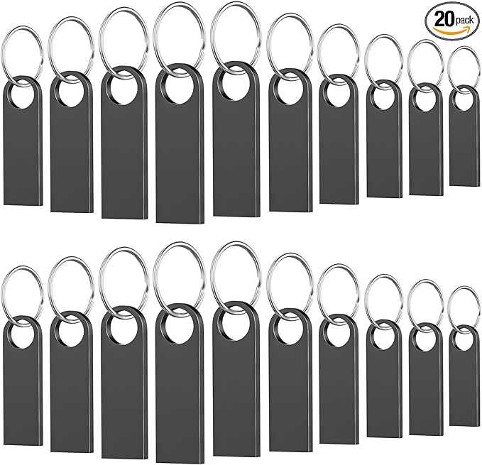 20 Pack 2GB USB Flash Drive with Keychains, Wooolken Sleek Metal USB 2.0 Thumb Drives Memory Stick for PC Laptop Computer(Dark Grey)