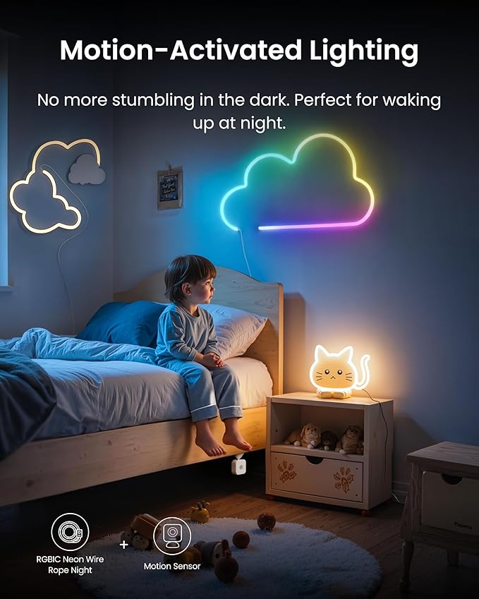 SwitchBot RGBIC Neon Rope Lights, Voice Control Wire Rope Light, DIY Flexible Steel-Core Lights for Wall & Bedroom, Works with Apple Home/Siri, Alexa & Google, Music Sync, 16M Colors — Christmas décor