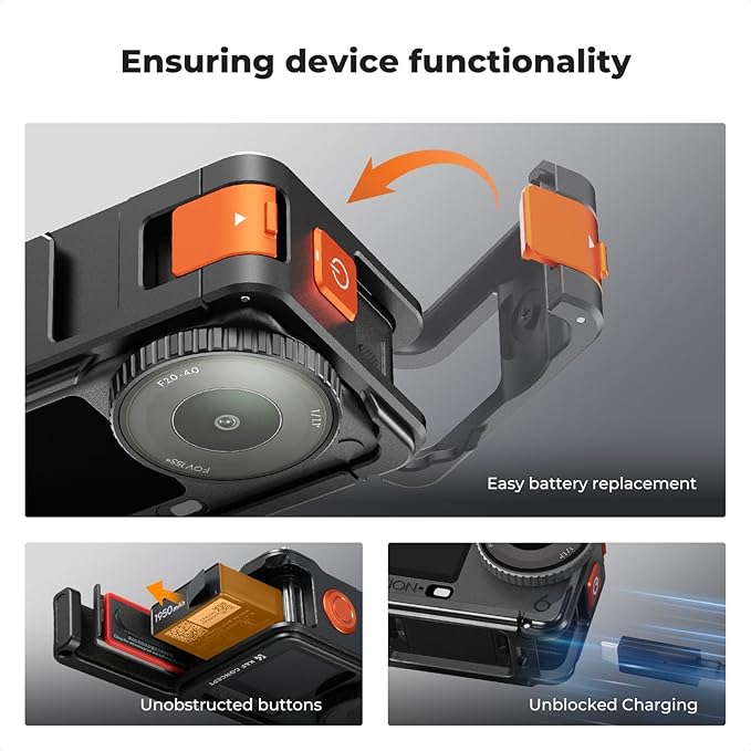 K&F CONCEPT Aluminum Alloy Camera Cage + Screen Protector Kit Compatible with DJI Osmo Action 6 Camera Accessories, Protective Cage Expansion Frame Case with Cold Shoe Mount for Tripod, Selfie Stick